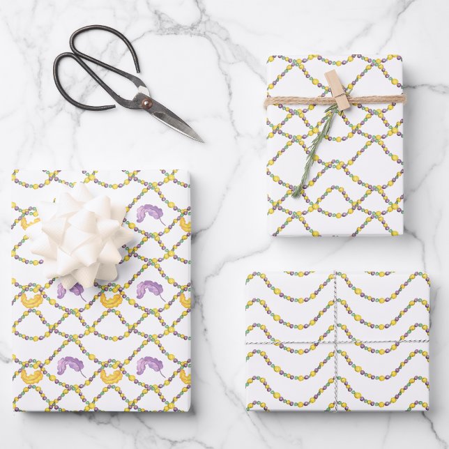 Watercolor Mardi Gras Beads Wrapping Paper Sheet (Creator Uploaded)