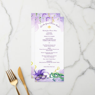 Watercolor Mardi Gras, Fat Tuesday Party Menu