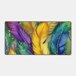 Watercolor Mardi Gras Feather seamless pattern Desk Mat