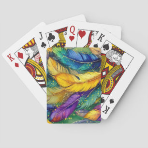 Watercolor Mardi Gras Feather seamless pattern Playing Cards