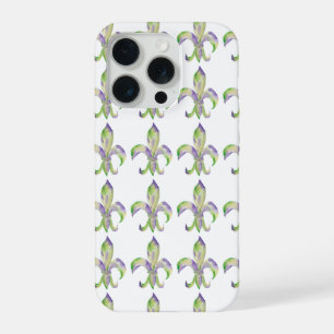Watercolor Mardi Gras Fleur de Lis iPhone 15 Pro Case