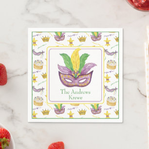 Watercolor Mardi Gras Mask Personalised Napkin