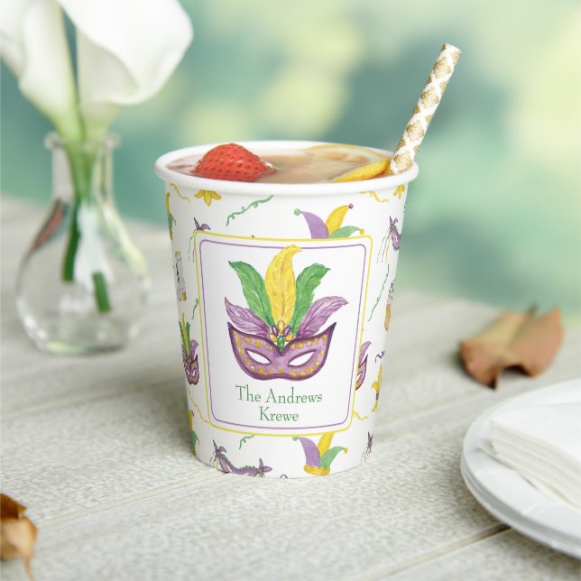 Watercolor Mardi Gras Mask Personalised Party Paper Cups (Insitu)