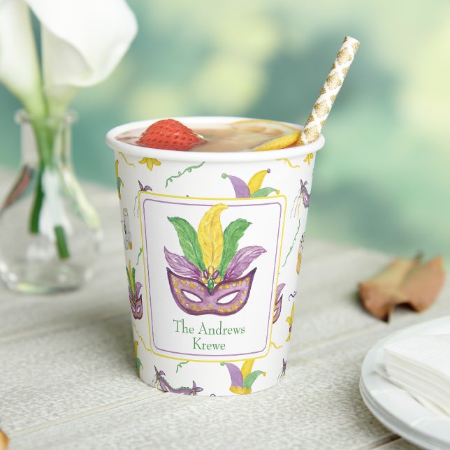 Watercolor Mardi Gras Mask Personalised Party Paper Cups (Creator Uploaded)