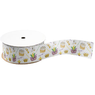 Watercolor Mardi Gras Masks King Cake Crown Grosgrain Ribbon