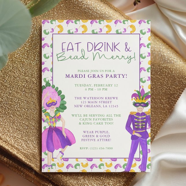 Watercolor Mardi Gras Masquerade Party Invitation (Creator Uploaded)