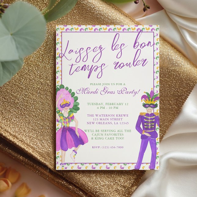 Watercolor Mardi Gras Masquerade Party Invitation (Creator Uploaded)
