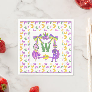Watercolor Mardi Gras Monogram Crest Napkin
