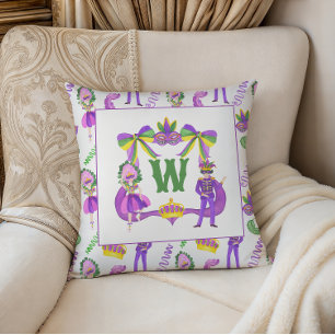 Watercolor Mardi Gras Monogram Crest Photo Cushion