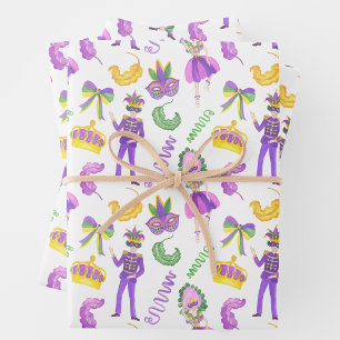 Watercolor Mardi Gras Party Wrapping Paper Sheet