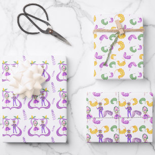 Watercolor Mardi Gras Party Wrapping Paper Sheet