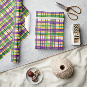 Watercolor Mardi Gras Plaid Wrapping Paper