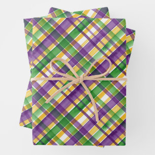 Watercolor Mardi Gras Plaid Wrapping Paper Sheet