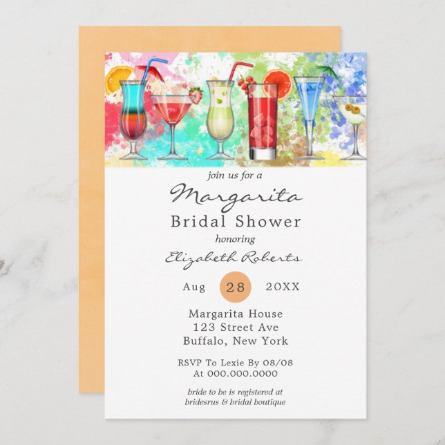Watercolor Margarita Bridal Shower Invitation (Front/Back)