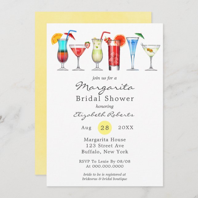Watercolor Margarita Bridal Shower Invitation (Front/Back)