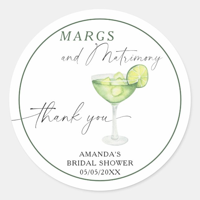 Watercolor Margarita Thank you Bridal shower  Classic Round Sticker (Front)