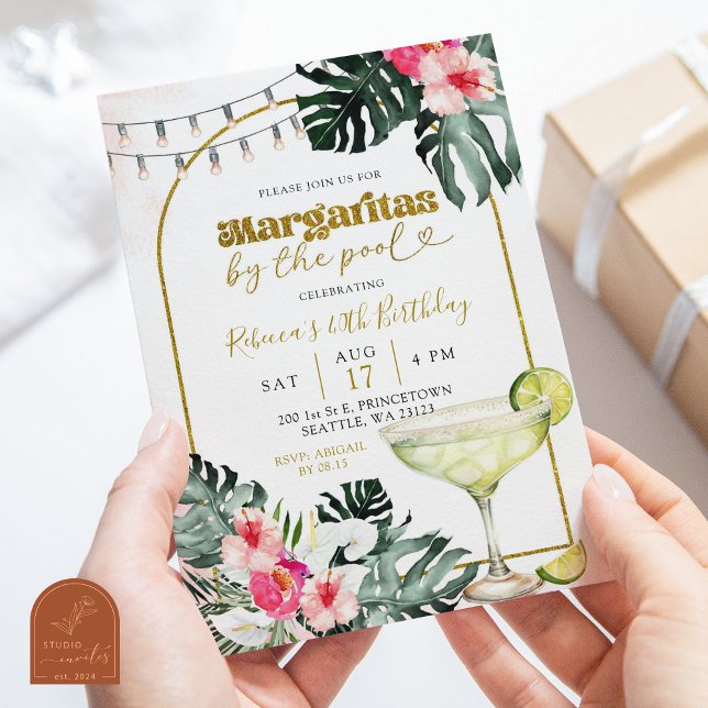 Watercolor Margaritas by the Pool Tropical Party Invitation (Creator Uploaded)
