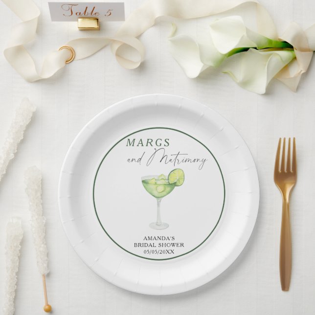 Watercolor Margs and Matrimony Bridal shower  Paper Plate (Wedding)