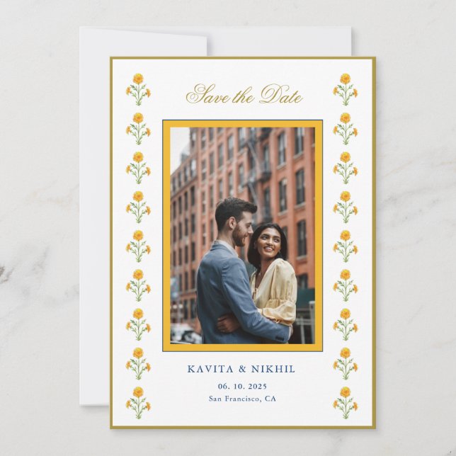 Watercolor marigold  Photo Save the Date (Front)