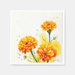 Watercolor Marigolds in Orange and Yellow  Napkin