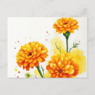 Watercolor Marigolds in Orange and Yellow Postcard