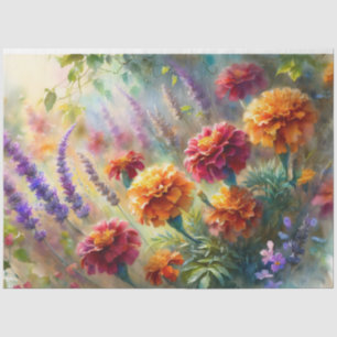 Watercolor Marigolds Lavender Garden Decoupage Tissue Paper