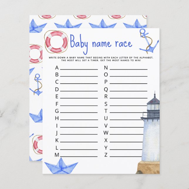 Watercolor marine - Baby name race game (Front/Back)