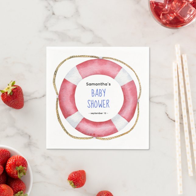 Watercolor marine lifebuoy - baby shower napkin (Insitu)