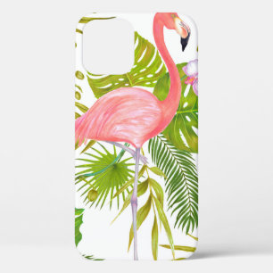 Watercolor marker illustration of pink flamingo bi iPhone 12 case