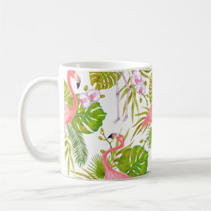 Watercolor marker illustration of pink flamingo bi coffee mug