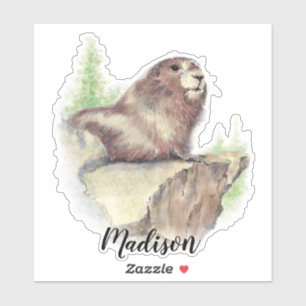 Watercolor Marmot Groundhog Animal Custom Name