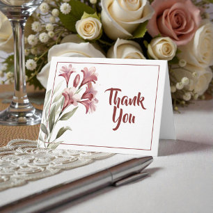 Watercolor Maroon Floral Wedding Thank You Card