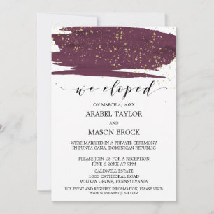 Watercolor Marsala and Gold Elopement Reception Invitation