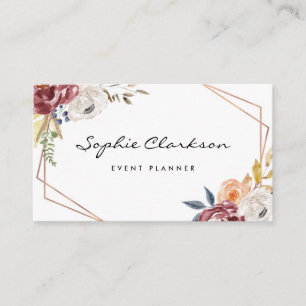 Watercolor Marsala Autumn Flowers Geometric II Business Card