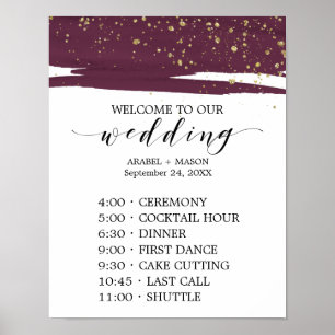 Watercolor Marsala & Gold Sparkle Order of Events Poster