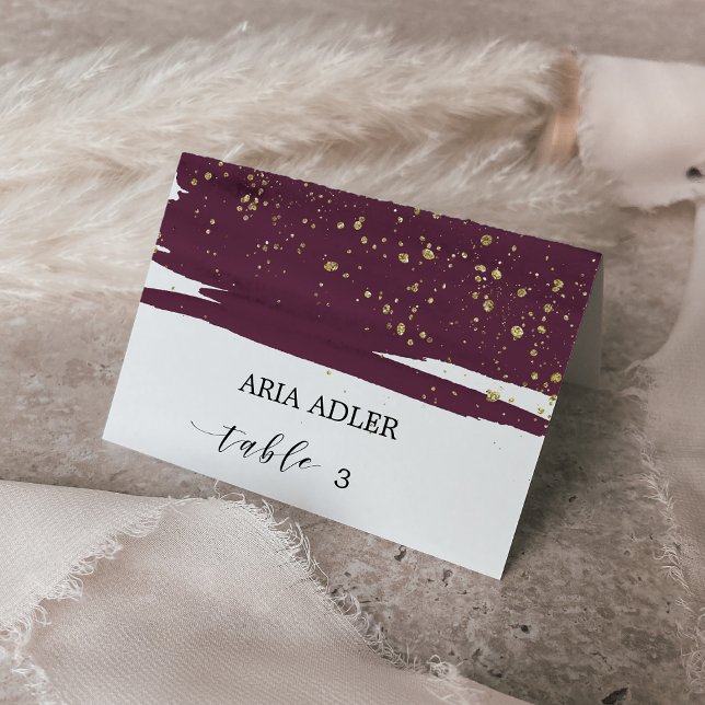 Watercolor Marsala & Gold Wedding Place Cards (Creator Uploaded)