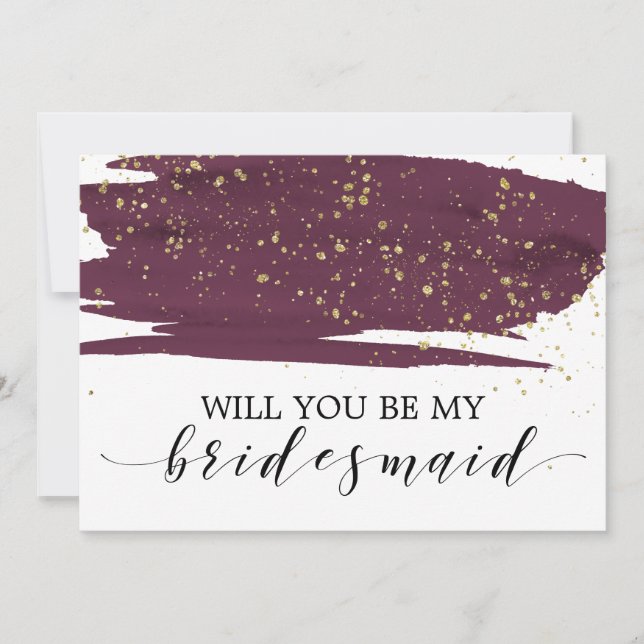 Watercolor Marsala Gold Will You Be My Bridesmaid Invitation (Front)