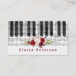 watercolor marsala peonies pianist business card