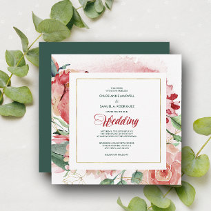 Watercolor Marsala Red Floral Wedding Invitation