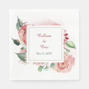 Watercolor Marsala Red Floral Wedding Napkin