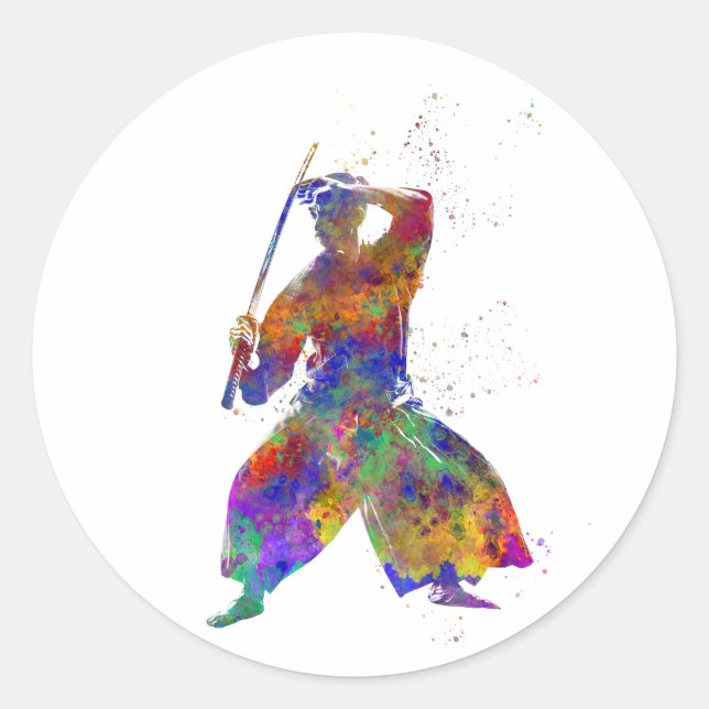 Watercolor martial art-kendo classic round sticker (Front)