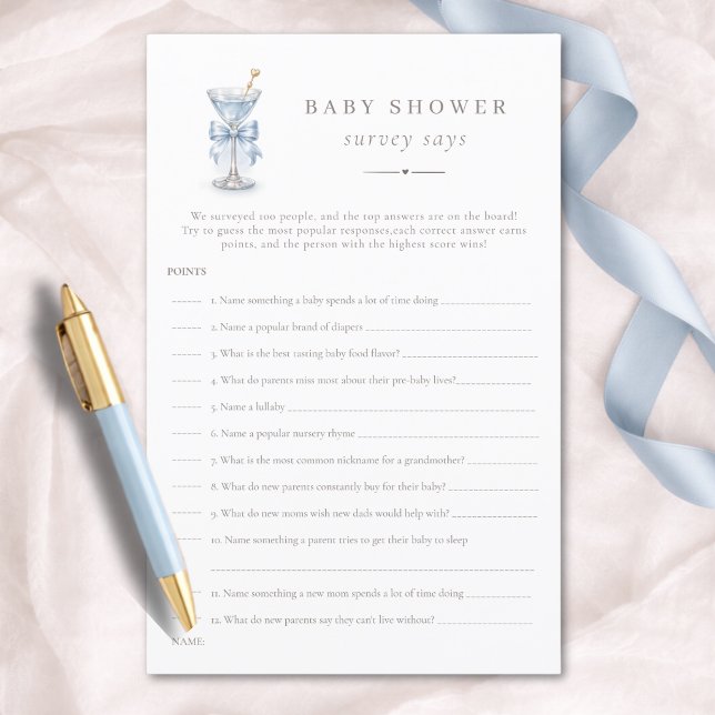 Watercolor Martini Baby Shower Game Survey Says (Creator Uploaded)