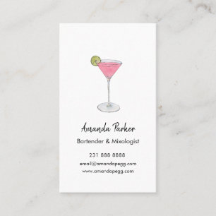 Watercolor Martini bartender, Mixologist Business Card