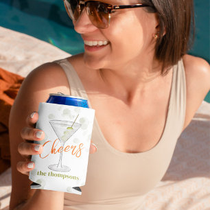 Watercolor Martini Cocktail Drink Custom Can Cooler