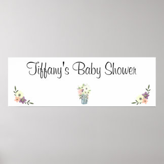 Watercolor Mason Jar Floral Baby Shower Banner Poster