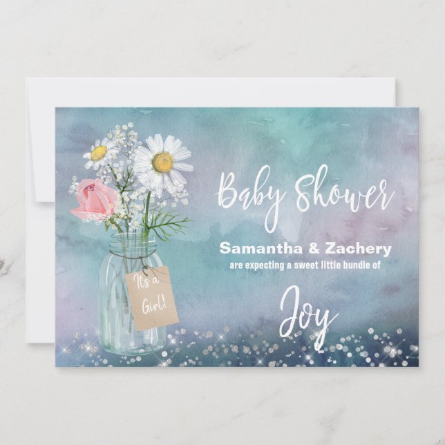 *~* Watercolor Mason Jar Floral Rustic Baby Shower Invitation (Front)