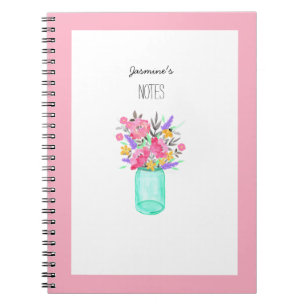 Watercolor Mason Jar Flowers From the Desk of Pink Notebook