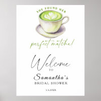 Watercolor matcha tea Bridal shower welcome
