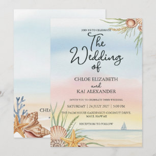 Watercolor Maui Hawaii Tropical Beach Wedding Invitation
