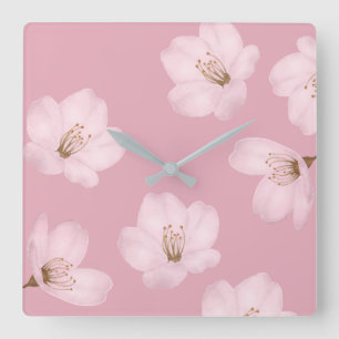Watercolor Mauve Cherry Blossom Wall Clock